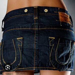 True Religion vintage dark denim mini skirt.